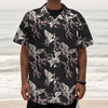 Japanese Crane Bird Pattern Print Textured Short Sleeve Shirt