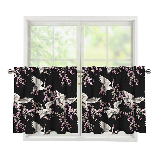 Japanese Crane Bird Pattern Print Tier Curtains