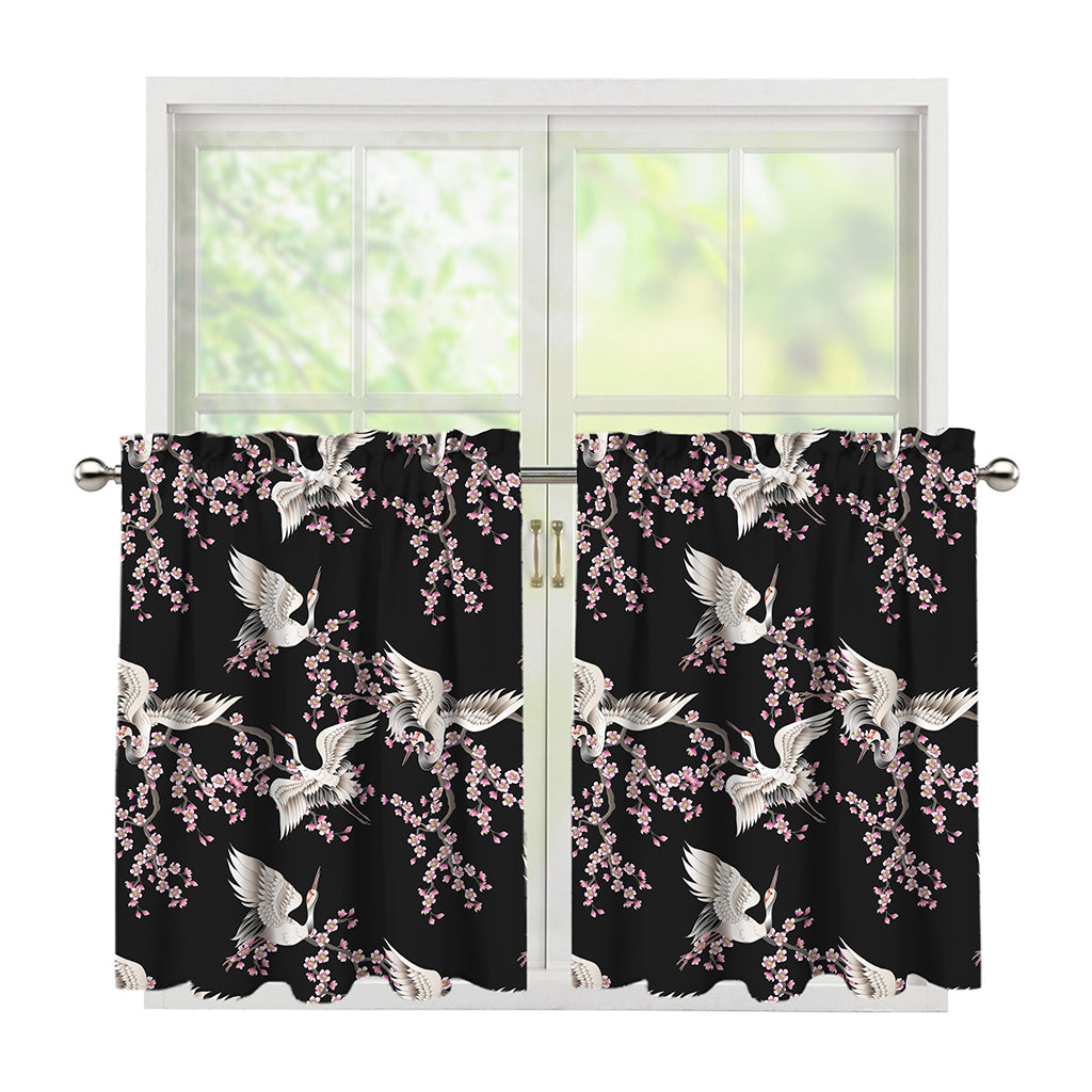 Japanese Crane Bird Pattern Print Tier Curtains