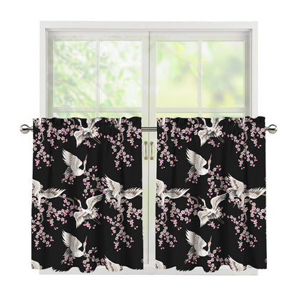 Japanese Crane Bird Pattern Print Tier Curtains