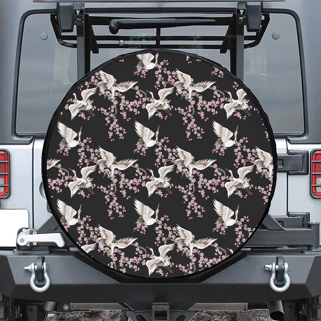 Japanese Crane Bird Pattern Print Tire Cover