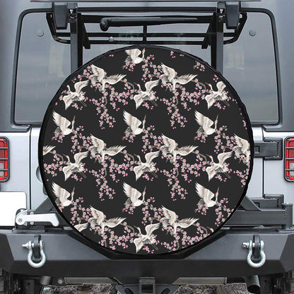 Japanese Crane Bird Pattern Print Tire Cover