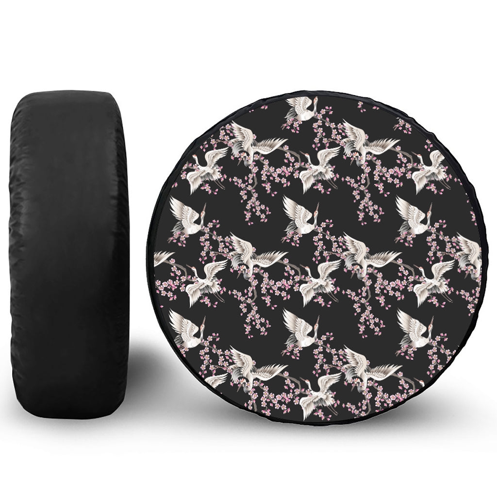 Japanese Crane Bird Pattern Print Tire Cover