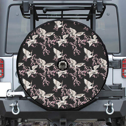 Japanese Crane Bird Pattern Print Tire Cover With Camera Hole