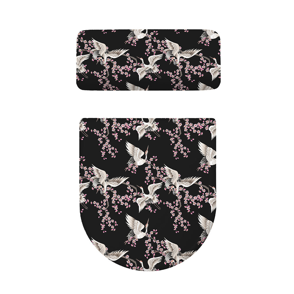 Japanese Crane Bird Pattern Print Toilet Lid And Tank Cover Set