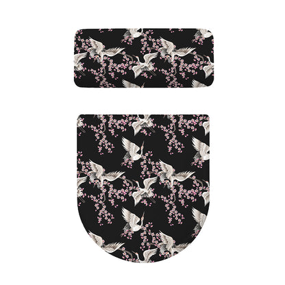 Japanese Crane Bird Pattern Print Toilet Lid And Tank Cover Set