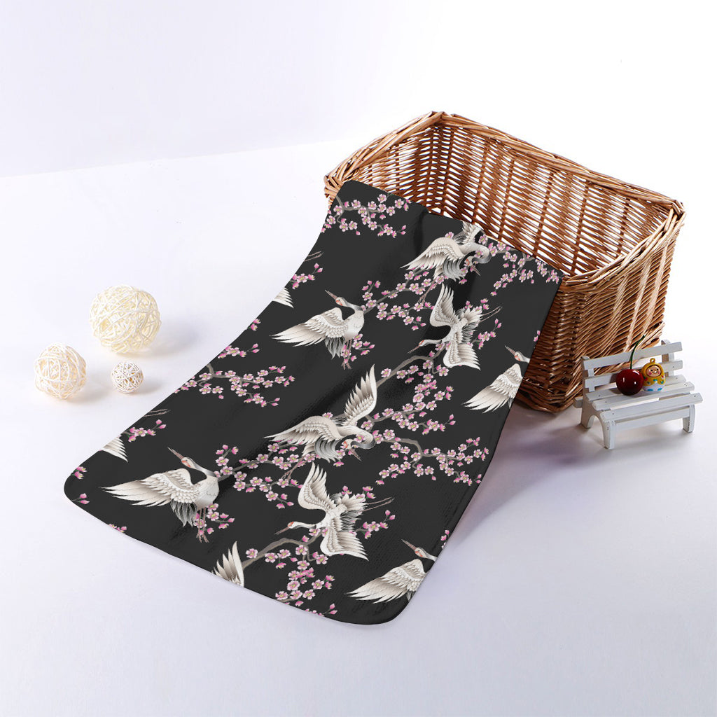 Japanese Crane Bird Pattern Print Towel