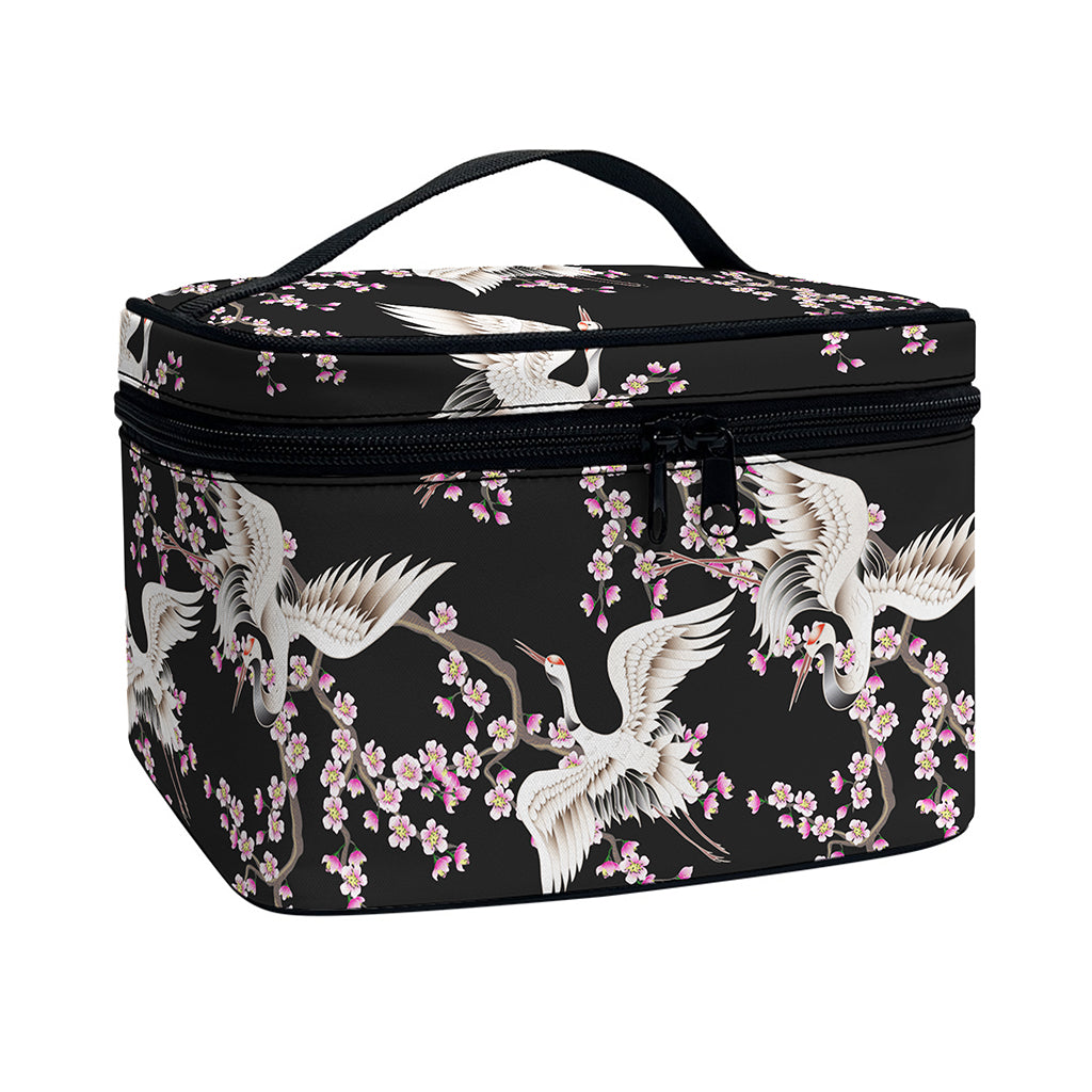 Japanese Crane Bird Pattern Print Travel Makeup Bag