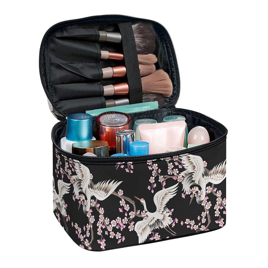 Japanese Crane Bird Pattern Print Travel Makeup Bag