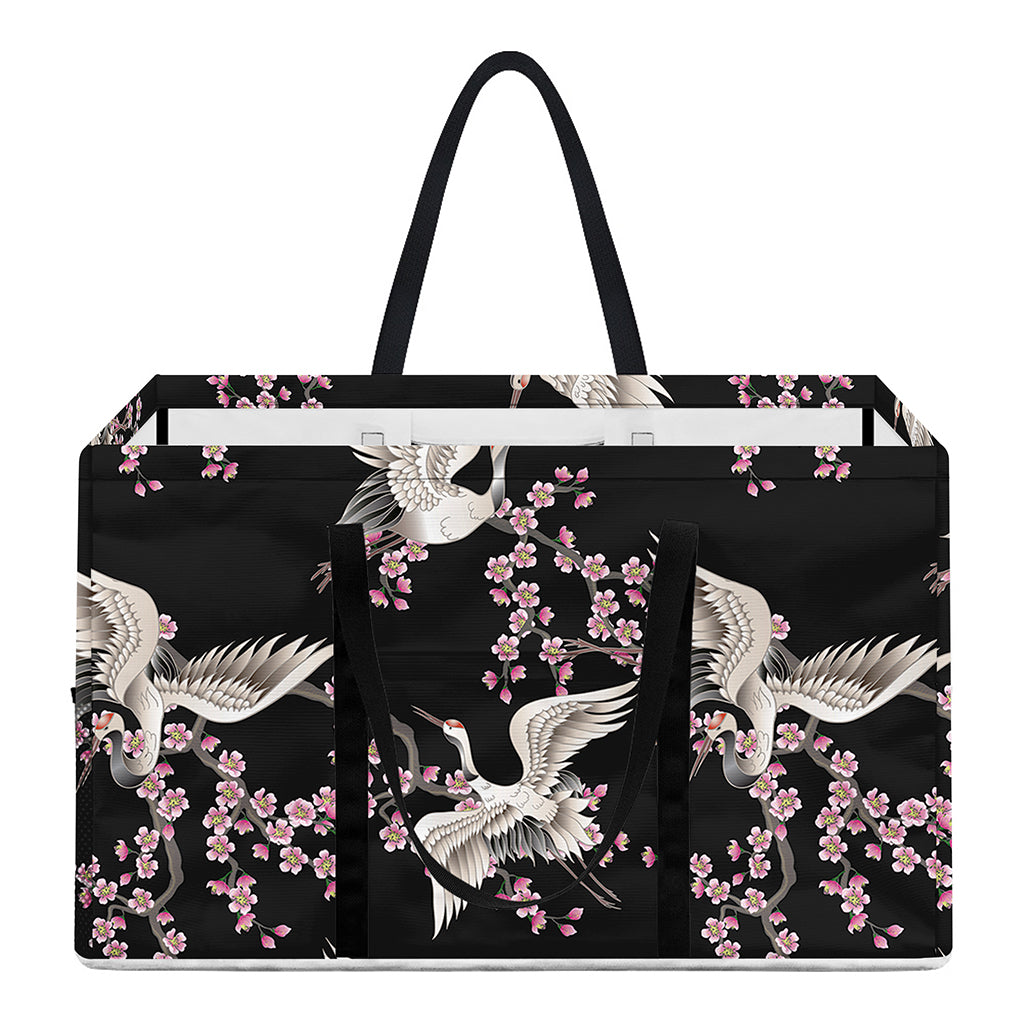 Japanese Crane Bird Pattern Print Utility Tote Bag