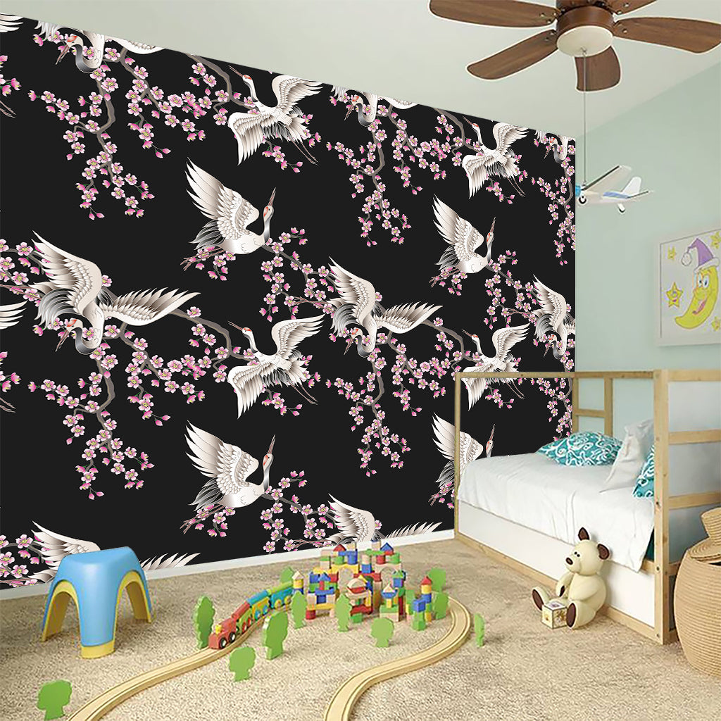 Japanese Crane Bird Pattern Print Wall Sticker