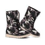 Japanese Crane Bird Pattern Print Winter Boots