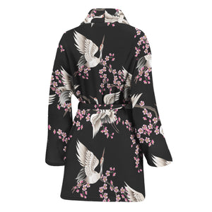 Japanese Crane Bird Pattern Print Women's Bathrobe