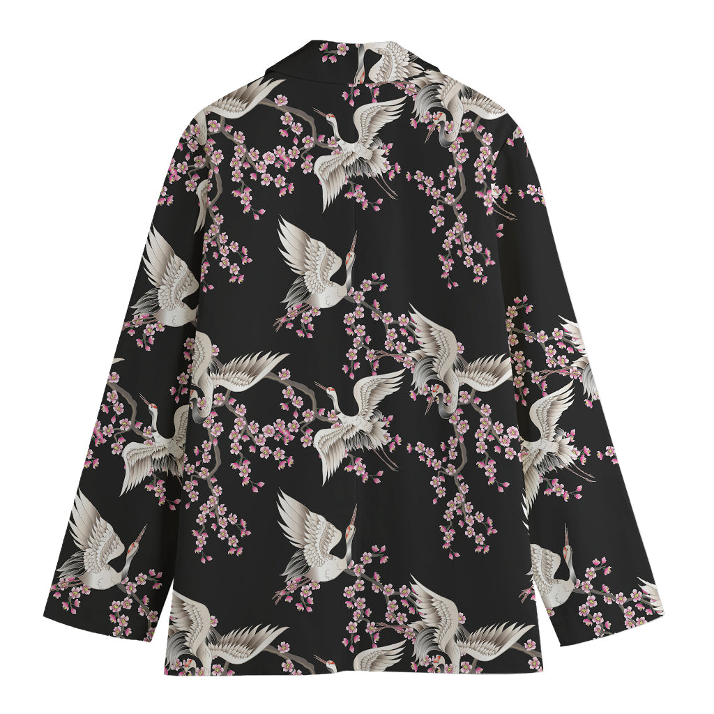 Japanese Crane Bird Pattern Print Women's Blazer