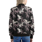 Japanese Crane Bird Pattern Print Women's Bomber Jacket