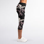 Japanese Crane Bird Pattern Print Women's Capri Leggings