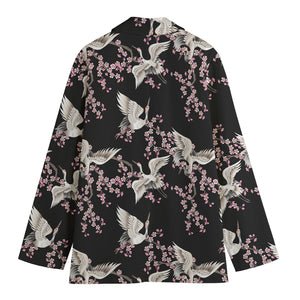 Japanese Crane Bird Pattern Print Women's Cotton Blazer