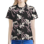 Japanese Crane Bird Pattern Print Women's Polo Shirt