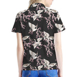 Japanese Crane Bird Pattern Print Women's Polo Shirt