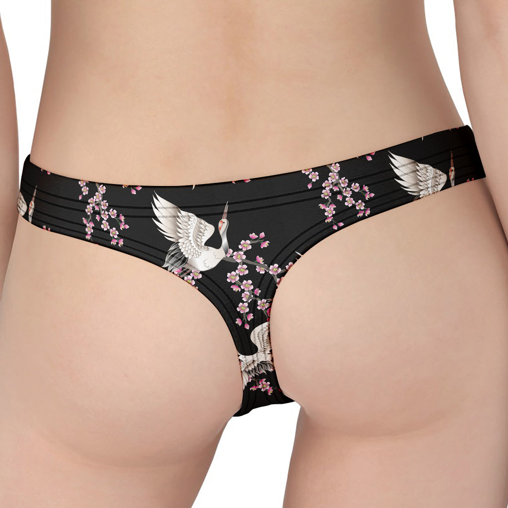 Japanese Crane Bird Pattern Print Women's Thong