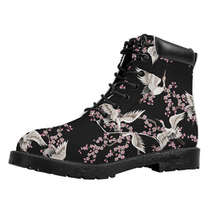 Japanese Crane Bird Pattern Print Work Boots