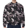 Japanese Crane Bird Pattern Print Zip Sleeve Bomber Jacket