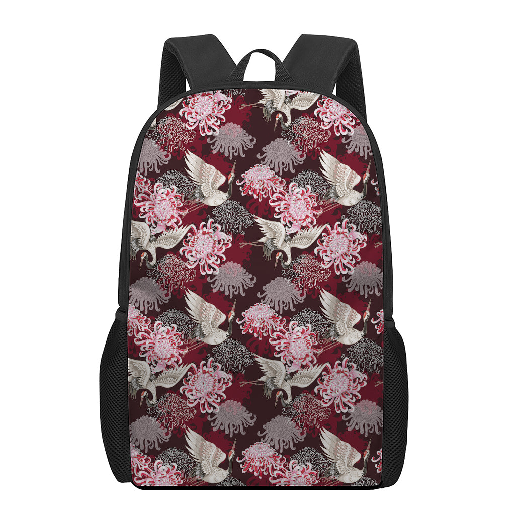 Japanese Cranes And Chrysanthemums Print 17 Inch Backpack