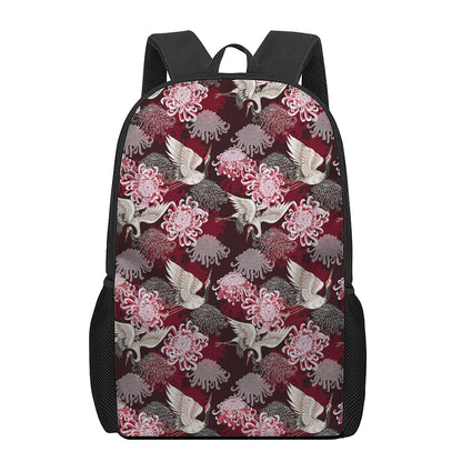 Japanese Cranes And Chrysanthemums Print 17 Inch Backpack