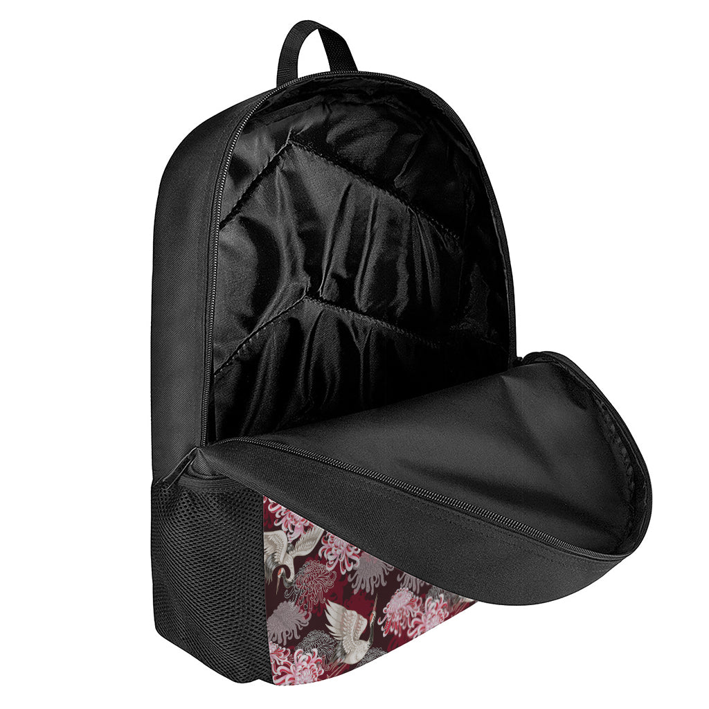 Japanese Cranes And Chrysanthemums Print 17 Inch Backpack