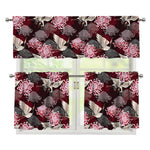 Japanese Cranes And Chrysanthemums Print 3 Piece Kitchen Curtains