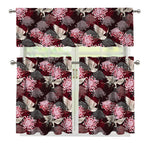 Japanese Cranes And Chrysanthemums Print 3 Piece Kitchen Curtains