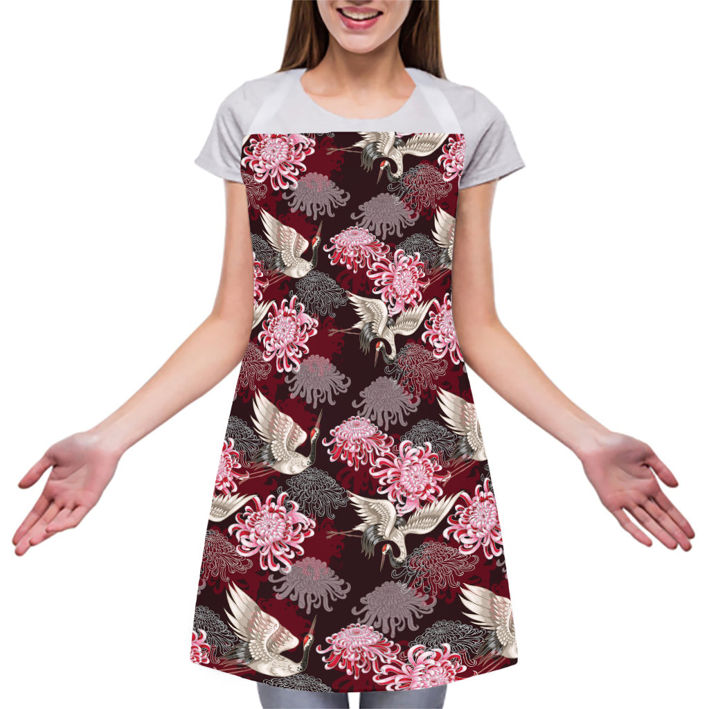 Japanese Cranes And Chrysanthemums Print Adjustable Apron