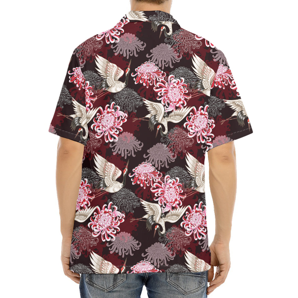 Japanese Cranes And Chrysanthemums Print Aloha Shirt