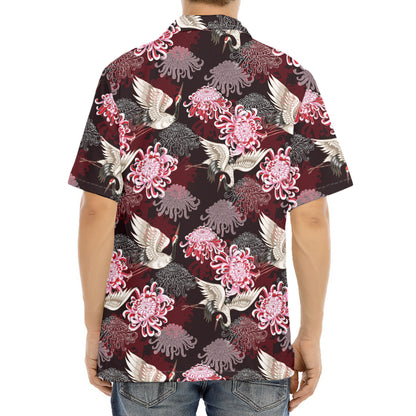 Japanese Cranes And Chrysanthemums Print Aloha Shirt