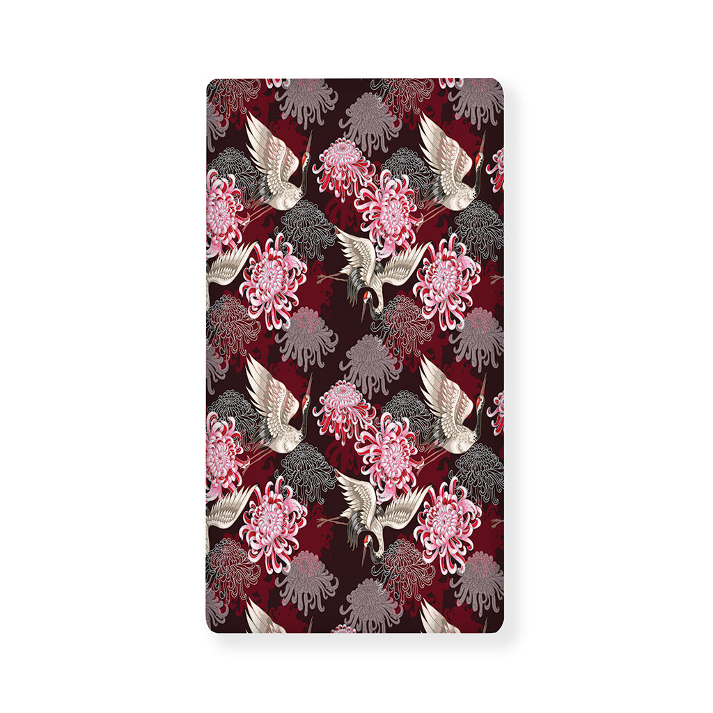 Japanese Cranes And Chrysanthemums Print Baby Crib Sheet
