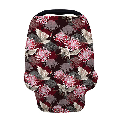 Japanese Cranes And Chrysanthemums Print Baby Seat Cover