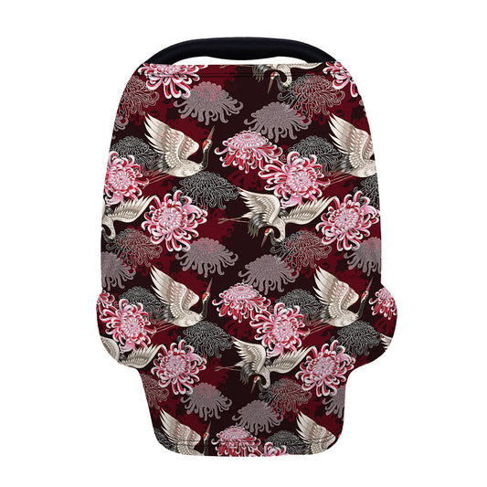 Japanese Cranes And Chrysanthemums Print Baby Seat Cover