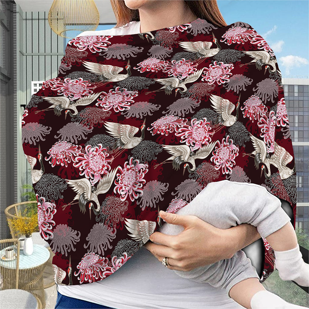 Japanese Cranes And Chrysanthemums Print Baby Seat Cover
