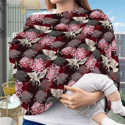 Japanese Cranes And Chrysanthemums Print Baby Seat Cover