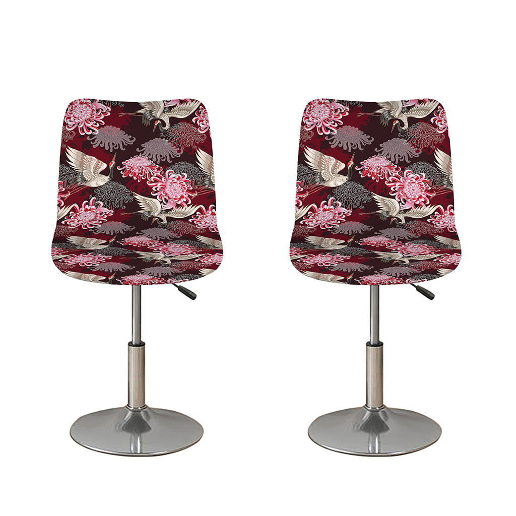 Japanese Cranes And Chrysanthemums Print Bar Stool Covers