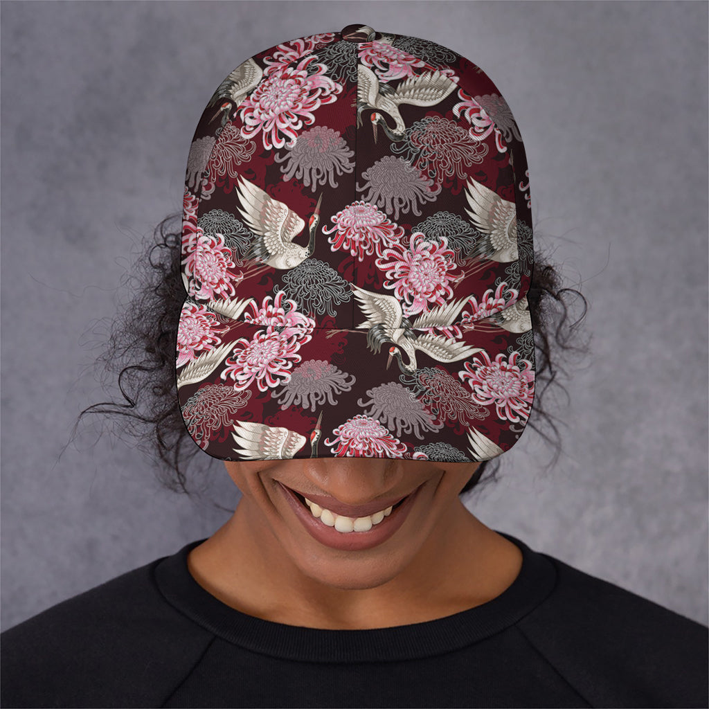 Japanese Cranes And Chrysanthemums Print Baseball Cap