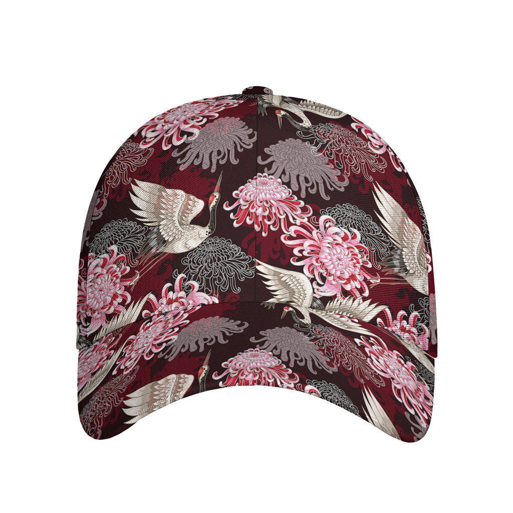 Japanese Cranes And Chrysanthemums Print Baseball Cap