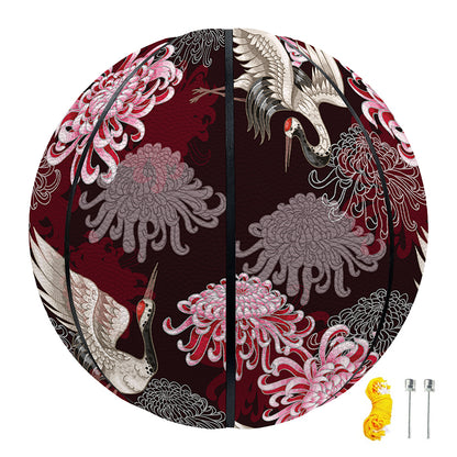 Japanese Cranes And Chrysanthemums Print Basketball