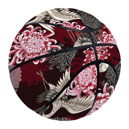 Japanese Cranes And Chrysanthemums Print Basketball