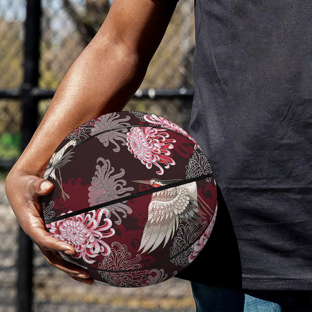 Japanese Cranes And Chrysanthemums Print Basketball