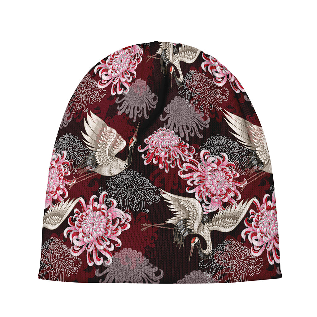 Japanese Cranes And Chrysanthemums Print Beanie