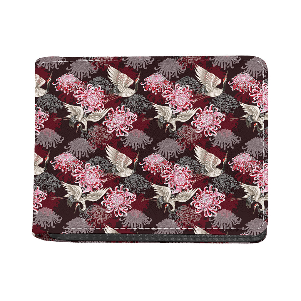 Japanese Cranes And Chrysanthemums Print Bifold Wallet