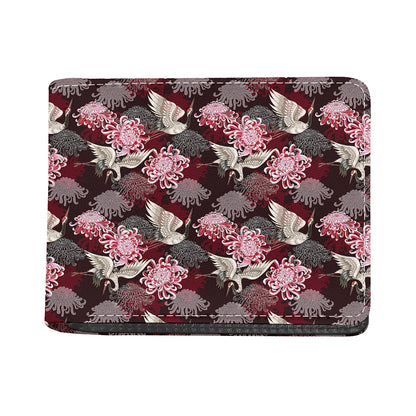 Japanese Cranes And Chrysanthemums Print Bifold Wallet