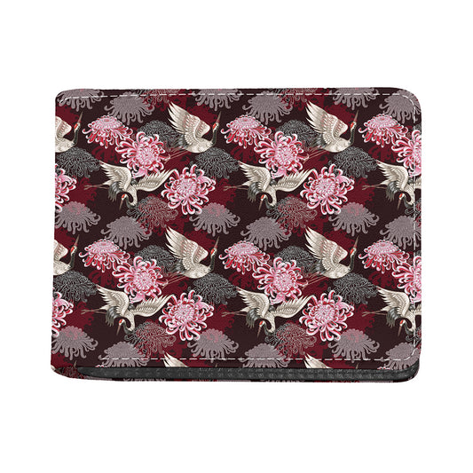 Japanese Cranes And Chrysanthemums Print Bifold Wallet