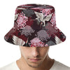 Japanese Cranes And Chrysanthemums Print Bucket Hat